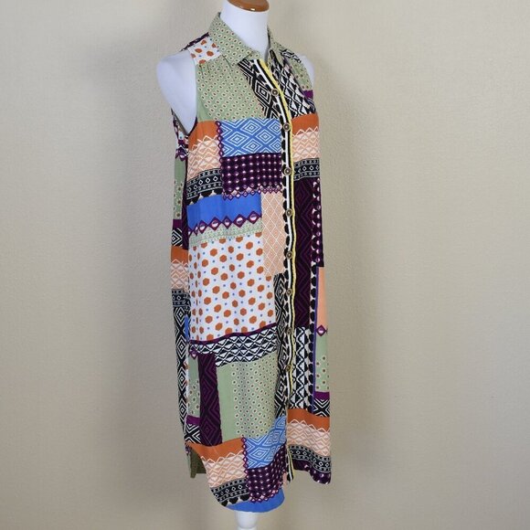 Anthropologie Everyway Shirtdress Patchwork Midi Multi-color Dress - 6 - Picture 10 of 11